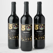 50歳の誕生日の黒い金ゴールド星写真 ワインラベル (ボトル)