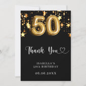 50歳の誕生日の黒い金ゴールド サンキューカード (正面)