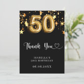 50歳の誕生日の黒い金ゴールド サンキューカード (スタンド正面)