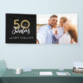 50歳の誕生日の黒と金ゴールドモダン写真 横断幕 (トレードショー)