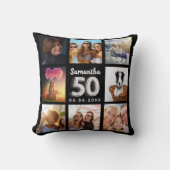 50歳の誕生日の黒銀写真コラージュ クッション (正面)