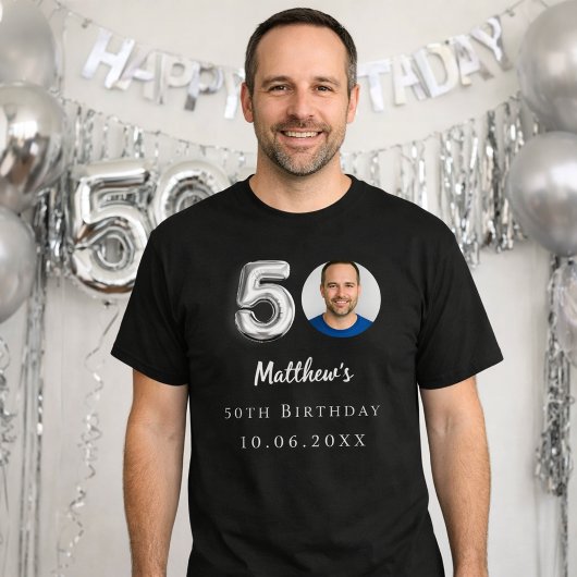 50歳の誕生日の黒銀写真 Tシャツ
