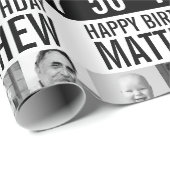 50歳の誕生日の3枚の写真の白黒ストライプの ラッピングペーパー (ロールコーナー)