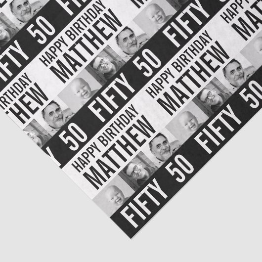 50歳の誕生日の3枚の写真の白黒パターン(の模様が)ある 薄葉紙 (詳細)