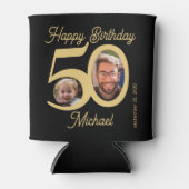50歳の誕生日はっきりした黒金ゴールド2枚の写真名 缶クーラー (正面)
