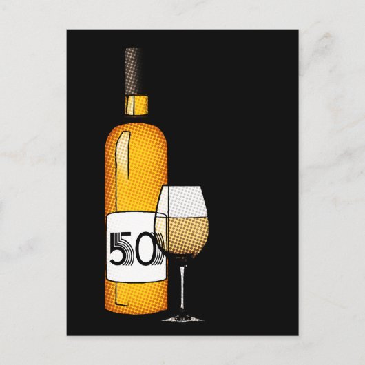50歳の誕生日または記念日：ワインボトル&グラス ポストカード (正面)