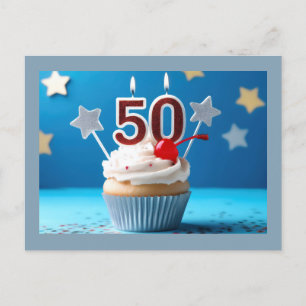 50歳の誕生日ろうそく付きカップケーキ パーソナライズド ポストカード