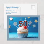 50歳の誕生日ろうそく付きカップケーキ パーソナライズド ポストカード (正面/裏面)