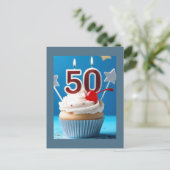 50歳の誕生日ろうそく付きカップケーキ ポストカード (スタンド正面)