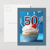 50歳の誕生日ろうそく付きカップケーキ ポストカード (正面/裏面)