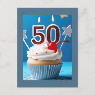 50歳の誕生日ろうそく付きカップケーキ ポストカード