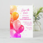 50歳の誕生日をお祝いするセーブ・ザ・デート(赤オレンジ) 招待状 (スタンド正面)