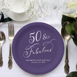 50歳の誕生日をお祝いするパープルのパーティー ペーパープレート