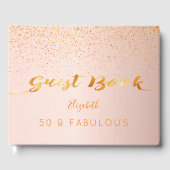 50歳の誕生日を祝うゴージャスなローズゴールドのコンフェッティ ゲストブック (正面)