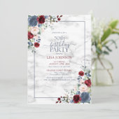 50歳の誕生日を祝うダスティーブルーのバーガンディとゴールドのブーケ 招待状 (スタンド正面)