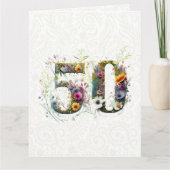 50歳の誕生日を祝うワイルドフラワーのテキスト カード (正面)