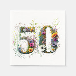 50歳の誕生日を祝うワイルドフラワーのテキスト スタンダードカクテルナプキン