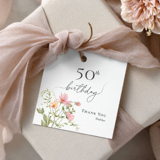 50歳の誕生日を祝う女性らしいワイルドフラワーのサンクスギフト フェイバータグ