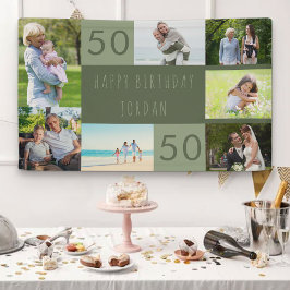 50歳の誕生日を祝う7枚の写真入りフォトコラージュ 横断幕