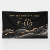 50歳の誕生日を華やかに飾るブラック＋ゴールド・アゲートのバナー 横断幕 (横)