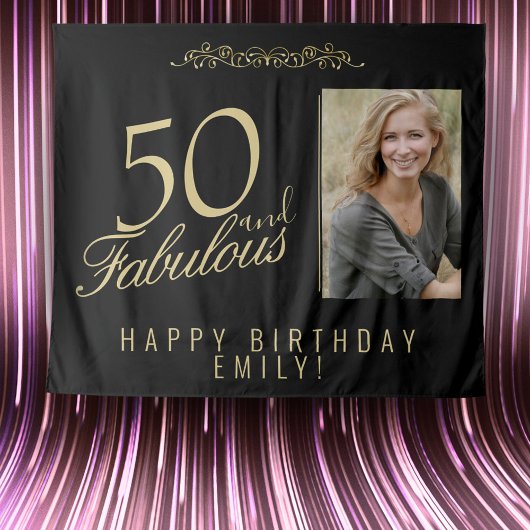 50歳の誕生日を記念するゴージャスな写真用背景 タペストリー