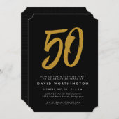 50歳の誕生日を超えたパーティーブラック金ゴールド 招待状 (正面/裏面)