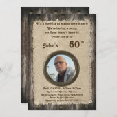50歳の誕生日を迎える男、どんな年齢も、木、素朴な感じ 招待状 (正面/裏面)