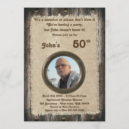 50歳の誕生日を迎える男、どんな年齢も、木、素朴な感じ 招待状