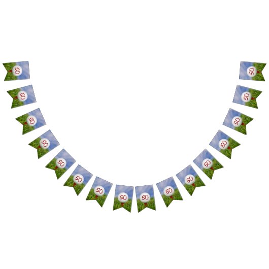 50歳の誕生日を迎える草の上のゴルフボール バンティングフラッグ (全)