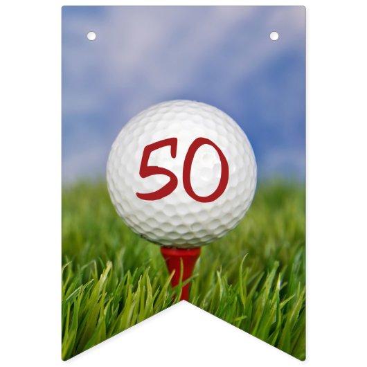 50歳の誕生日を迎える草の上のゴルフボール バンティングフラッグ (第2の旗)