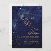50歳の誕生日イブスカイアストラルゴールドスターズブルー 招待状 (正面)