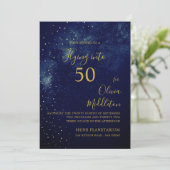 50歳の誕生日イブスカイアストラルゴールドスターズブルー 招待状 (スタンド正面)