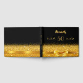 50歳の誕生日エレガント金ゴールドの弓とリボンの黒 ゲストブック (全面)