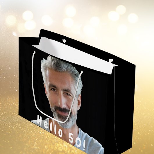 50歳の誕生日カスタム写真こんにちは50人50人の男 ラージペーパーバッグ