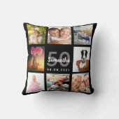 50歳の誕生日カスタム写真コラージュ女性ブラック クッション (裏面)