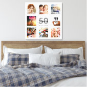 50歳の誕生日カスタム写真コラージュ白モノグラム キャンバスプリント (インサイチュ (寝室))