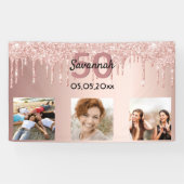 50歳の誕生日カスタム写真バラ金ゴールドピンクグリッター 横断幕 (横)