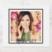 50歳の誕生日カスタム写真ホワイトブラック スパークリングワインラベル (シングルラベル)