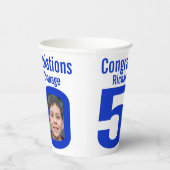 50歳の誕生日カスタム文字2枚のフォトホワイトブルー 紙コップ (右)