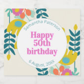 50歳の誕生日カラフルな花モダン スパークリングワインラベル (シングルラベル)