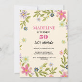50歳の誕生日カラフルの花甘い誕生日 招待状 (正面)