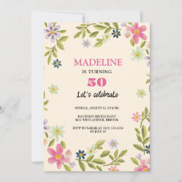 50歳の誕生日カラフルの花甘い誕生日 招待状
