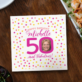 50歳の誕生日カラフルピンクイエロー紙吹雪の写真 スタンダードカクテルナプキン