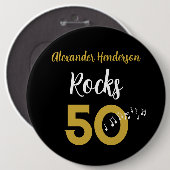 50歳の誕生日ギターロック50 パーソナライズされた 缶バッジ (正面&裏面)