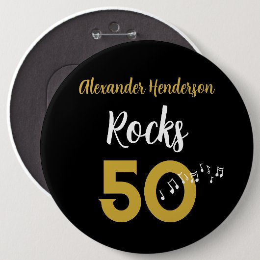 50歳の誕生日ギターロック50 パーソナライズされた 缶バッジ (正面&裏面)