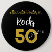 50歳の誕生日ギターロック50 パーソナライズされた 缶バッジ (正面)