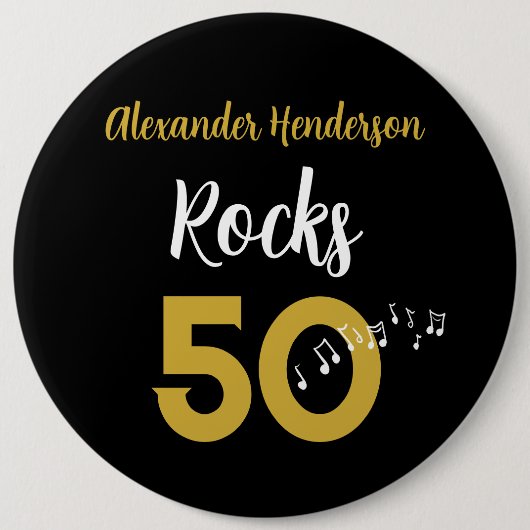 50歳の誕生日ギターロック50 パーソナライズされた 缶バッジ (正面)
