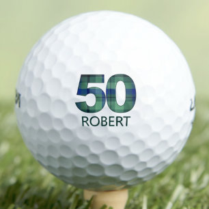 50歳の誕生日ギフト ネイバー ブルー・チェック柄 ゴルフボール