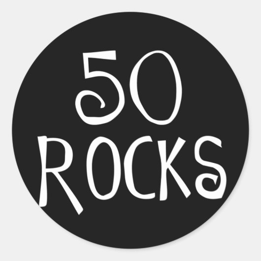 50歳の誕生日ギフト、50 ROCKS ラウンドシール (正面)