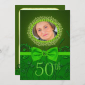 50歳の誕生日グリーエレガントンフローラ招待状 招待状 (正面/裏面)